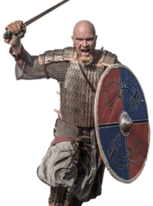 Viking aanval met zwaard en schild